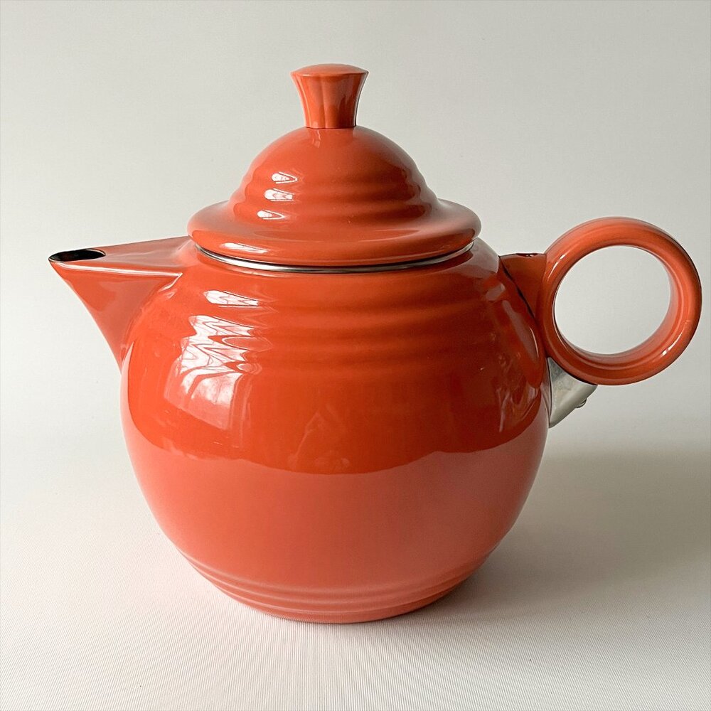 Vintage Fiesta Enamel Metal Teapot Persimmon Orange Copco Fiestaware